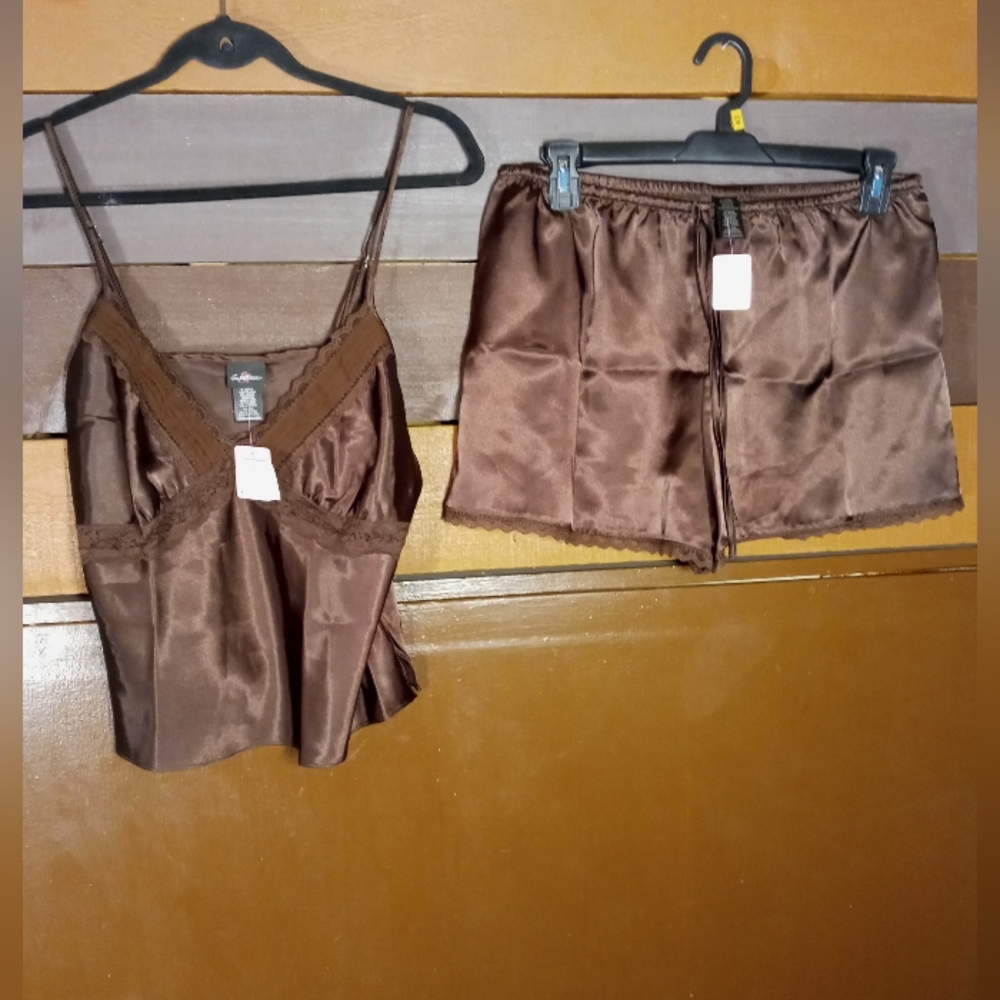 NWT Sexy Large 12/14 Secret Treasures Brown Top & Matching Shorts lingerie Set